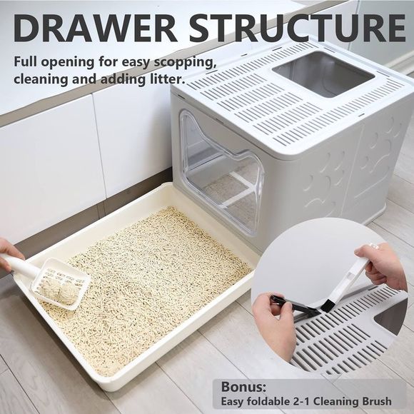 Foldable Cat Litter Box -Large Top Entry Anti-Splashing & Spacious and Scoop - Picture 4 of 10